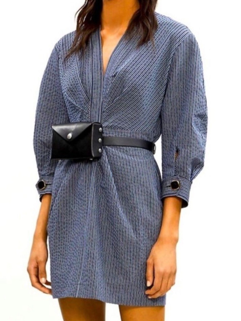 Sandro Kassy Striped Long Sleeve Dress in Blue SZ 42 M-L